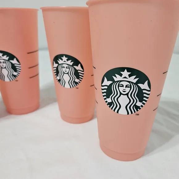 Starbucks Reusable Pink Coral Cold Cups Set of 4 | 16oz Summer Aesthetic Drinkwa - Picture 2 of 4
